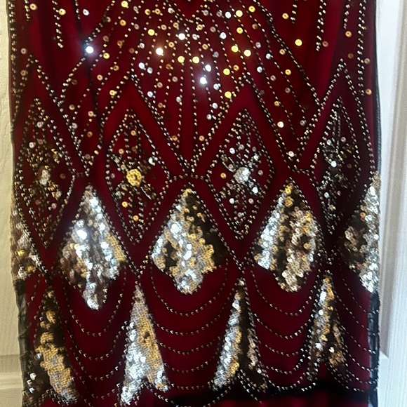 1920’s Flapper Dress Ruby Red Bejeweled Floor Length - Picture 2 of 4